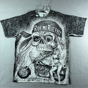 VTG Ride Free Motorcycle Harley T-Shirt Men's XL Center Star USA All Over Print